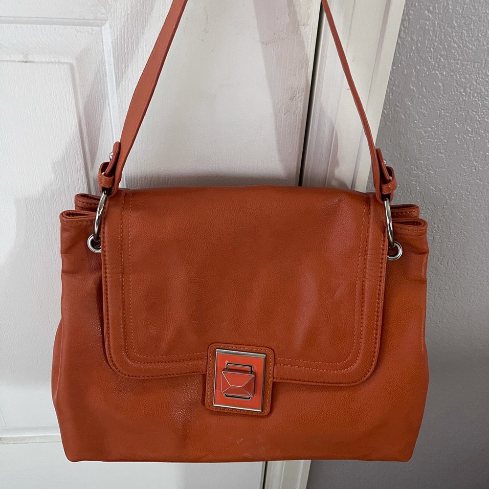 Kate Landry Orange Shoulder Bag. Close Tab Fun Simmer Bag Loved and Gentle Used